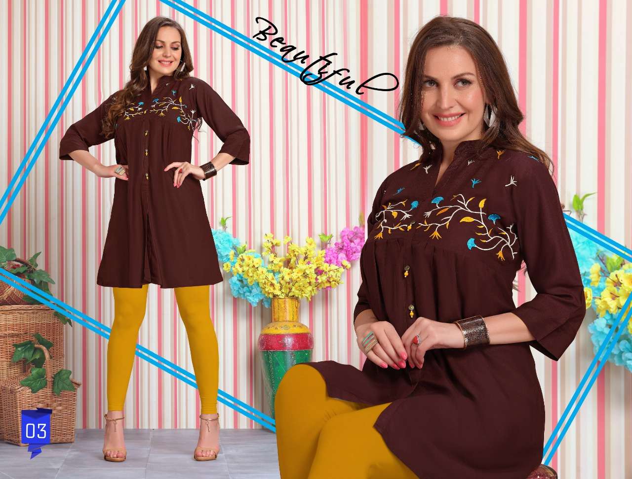 Fizza vol.4 by trendy heavy rayon short top with work kurti catalog collection wholesale best rate surat