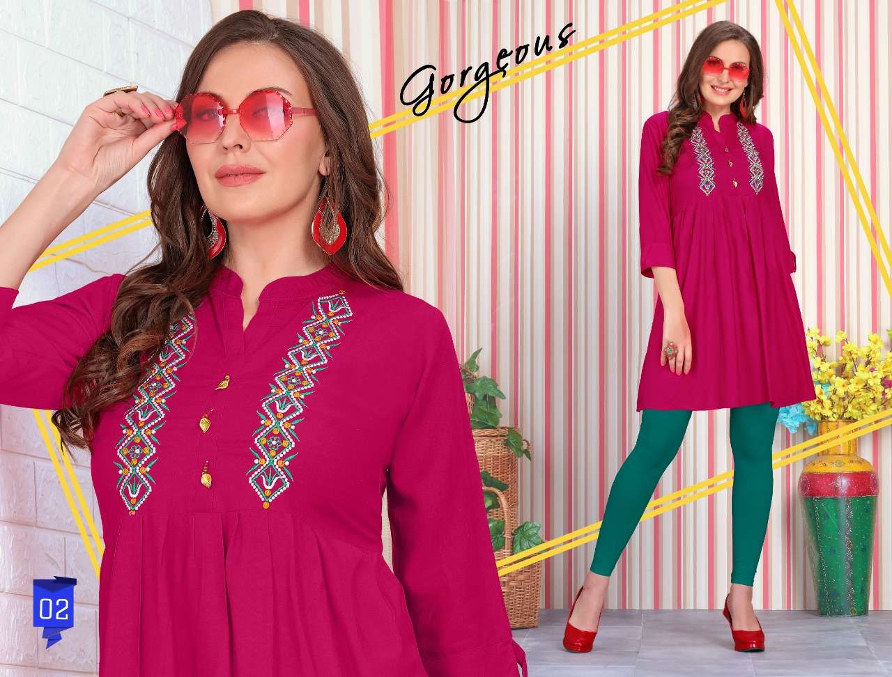 Fizza vol.4 by trendy heavy rayon short top with work kurti catalog collection wholesale best rate surat