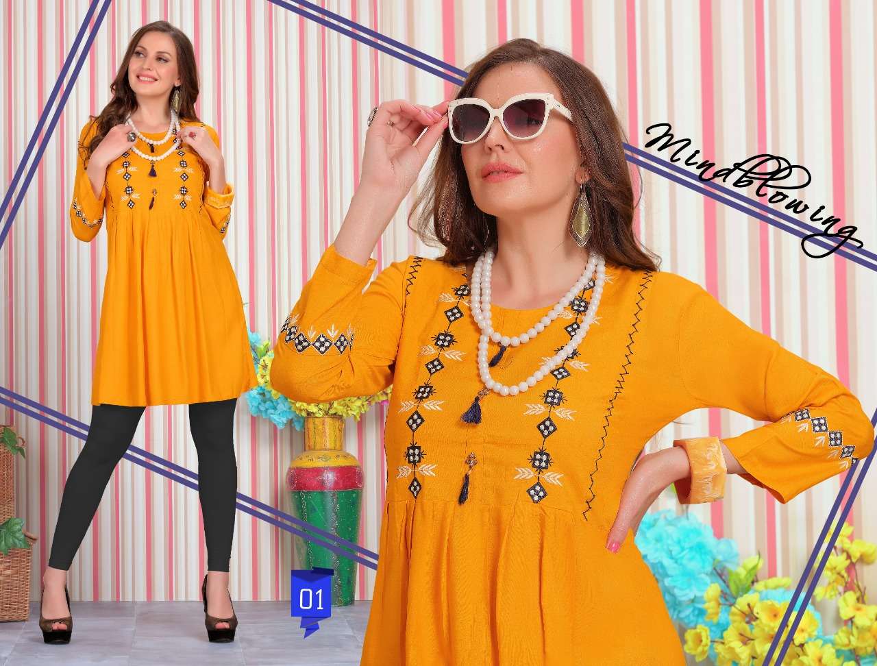 Fizza vol.4 by trendy heavy rayon short top with work kurti catalog collection wholesale best rate surat