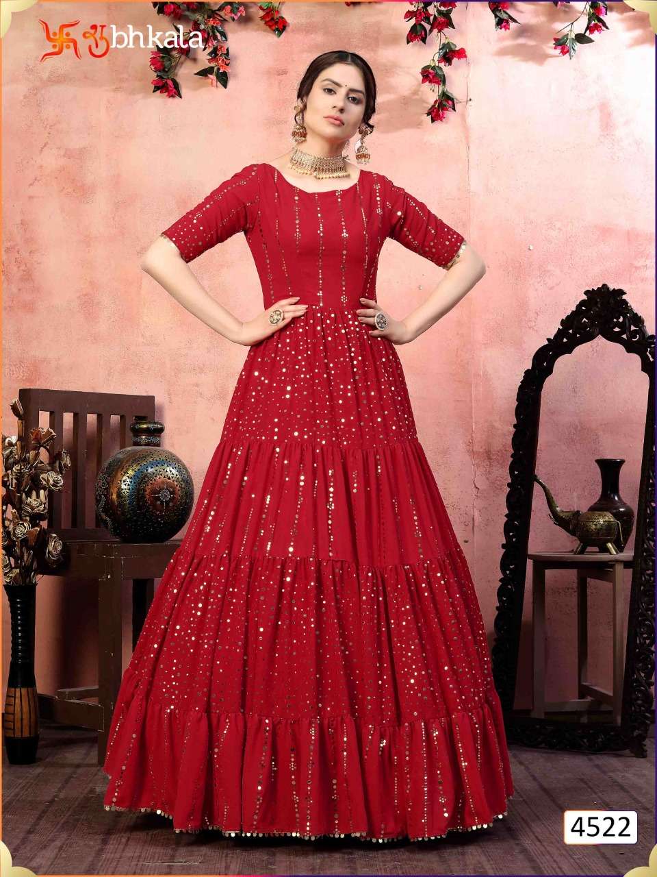 flory vol 12 by shubhkala silk georgette evening party wear long gown wholesaler