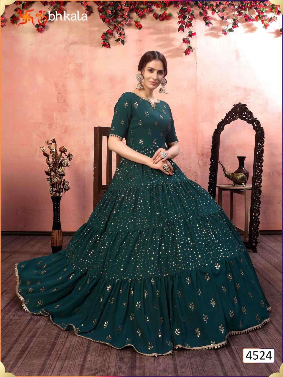 flory vol 12 by shubhkala silk georgette evening party wear long gown wholesaler