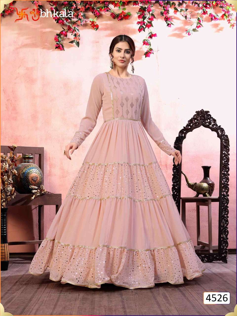 flory vol 12 by shubhkala silk georgette evening party wear long gown wholesaler