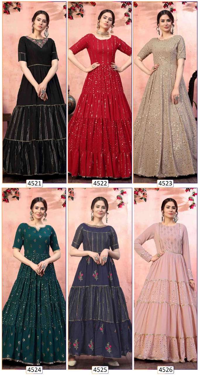 flory vol 12 by shubhkala silk georgette evening party wear long gown wholesaler