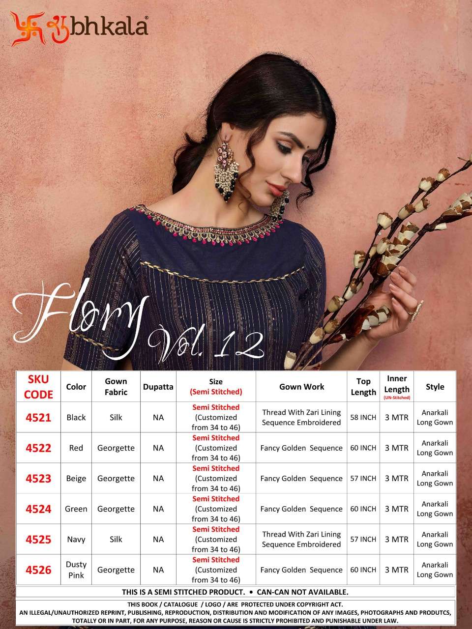 flory vol 12 by shubhkala silk georgette evening party wear long gown wholesaler