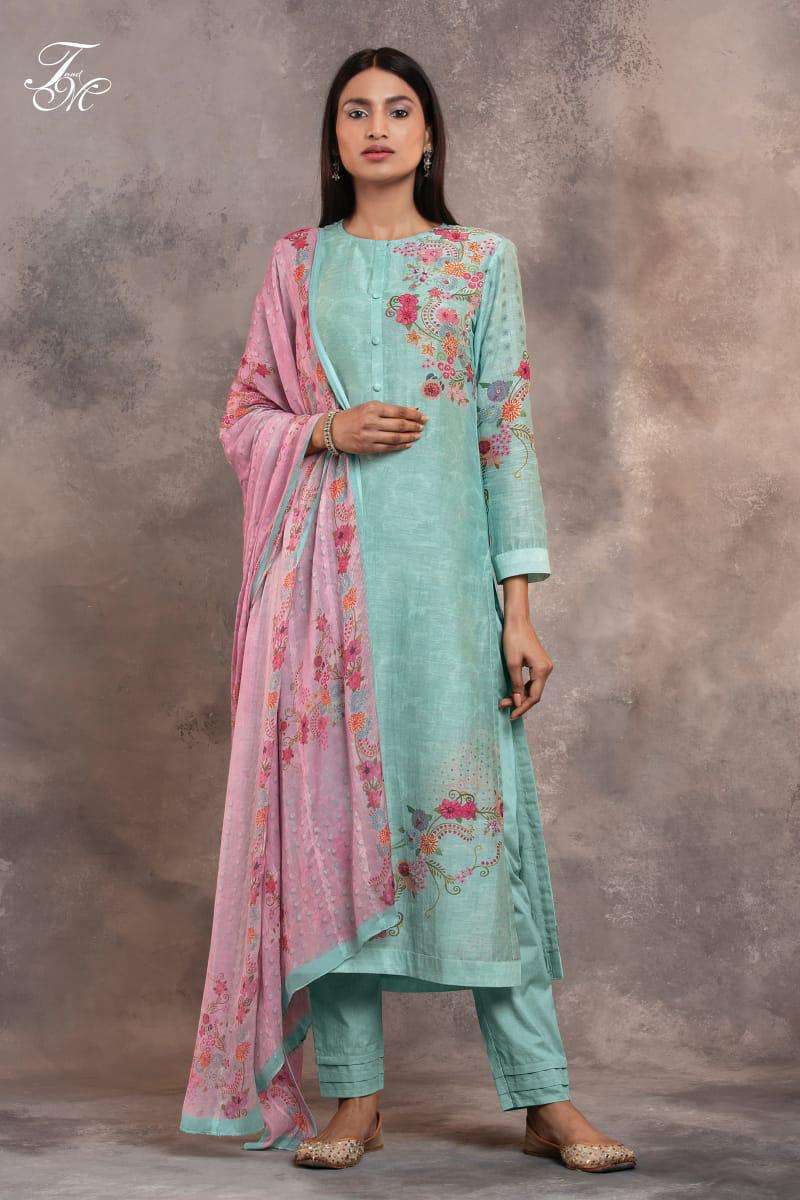flower works by t&m silk digital print with handwork suits collection