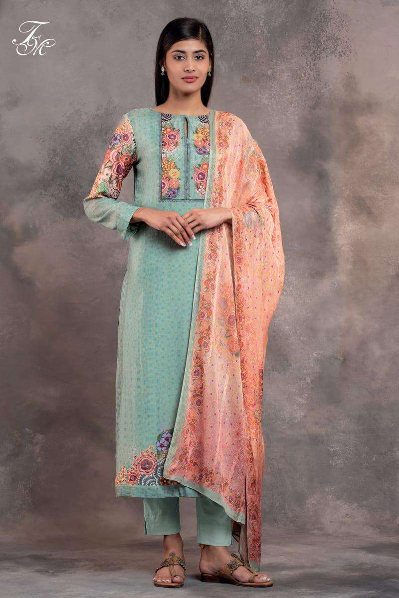 flower works by t&m silk digital print with handwork suits collection