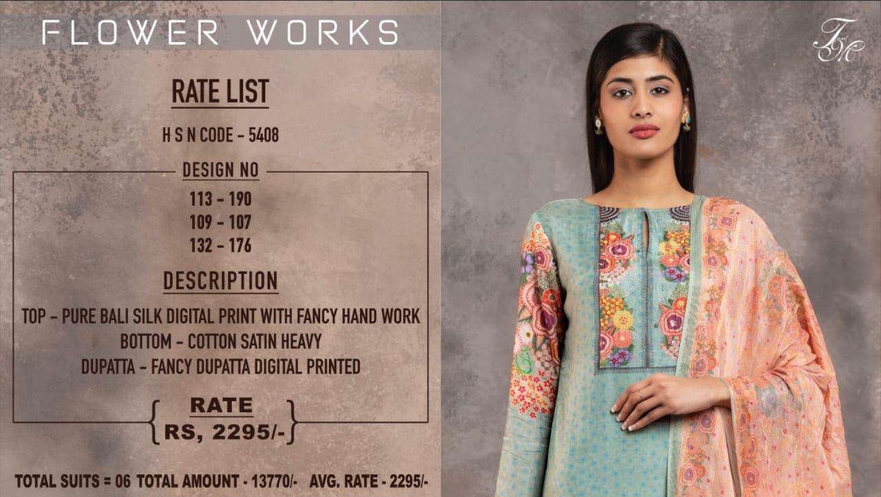 flower works by t&m silk digital print with handwork suits collection