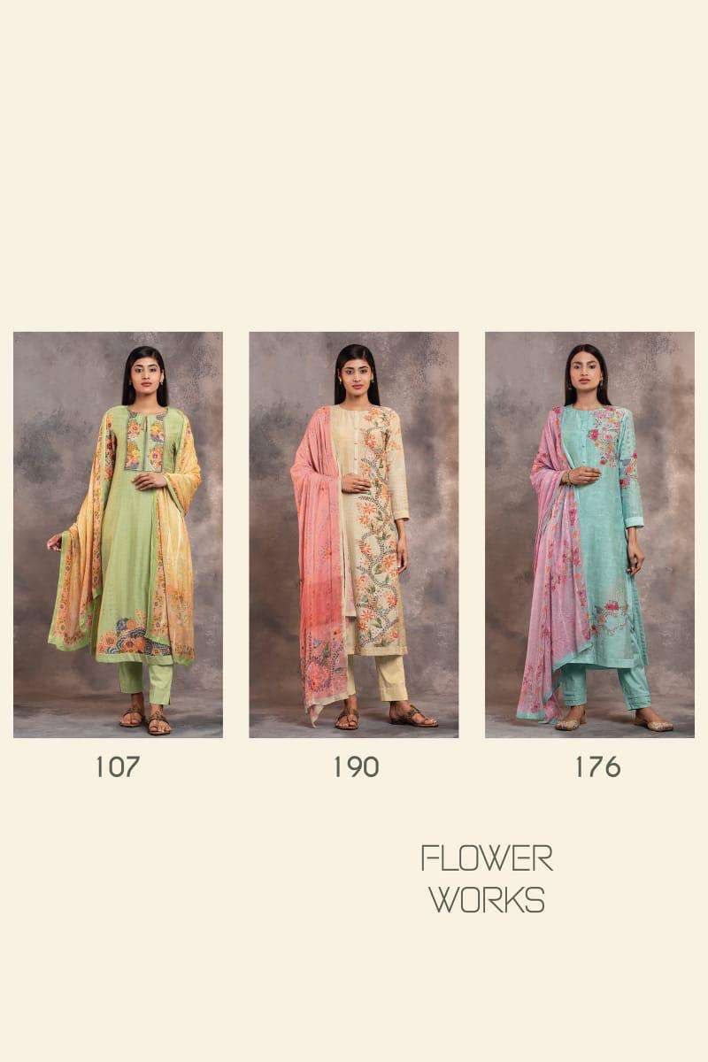 flower works by t&m silk digital print with handwork suits collection