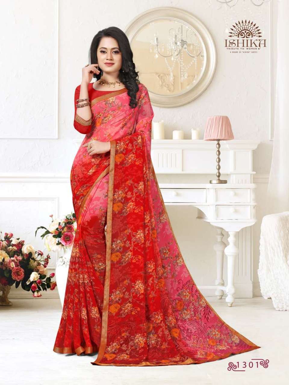 ishika megha georgette printed formal wear saree wholesale price