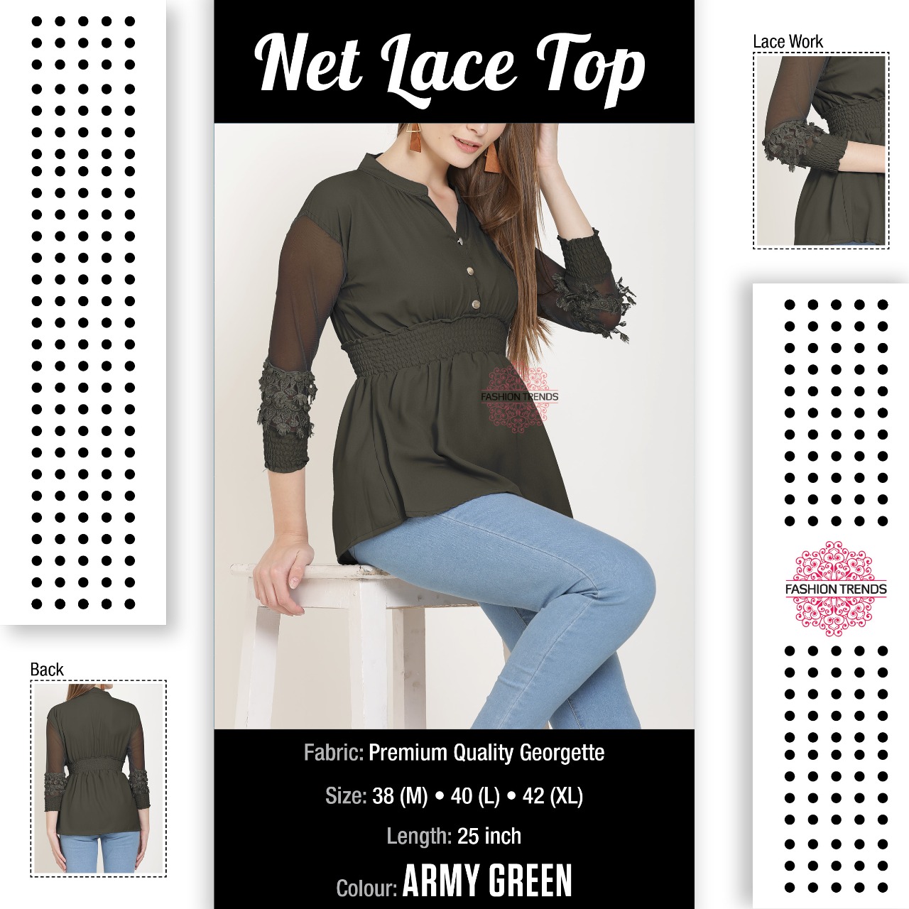 K4u Present Net Lace Top Western Style Georgette Short Kurti Seller