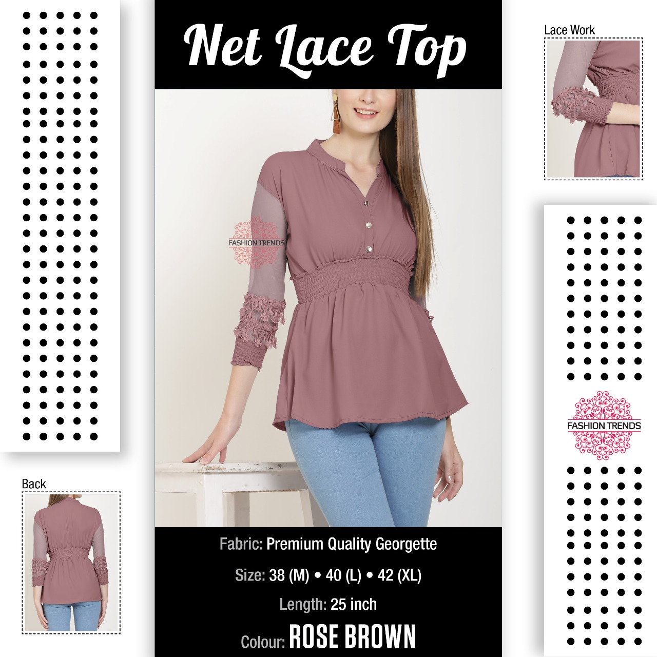 K4u Present Net Lace Top Western Style Georgette Short Kurti Seller