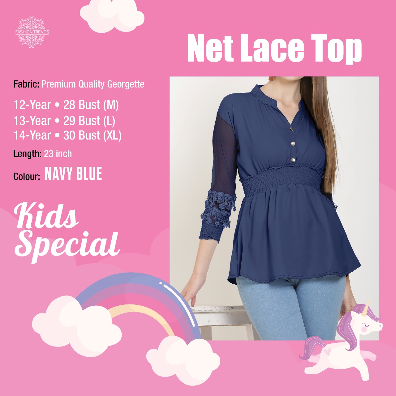 K4u Present Net Lace Top Western Style Georgette Short Kurti Seller