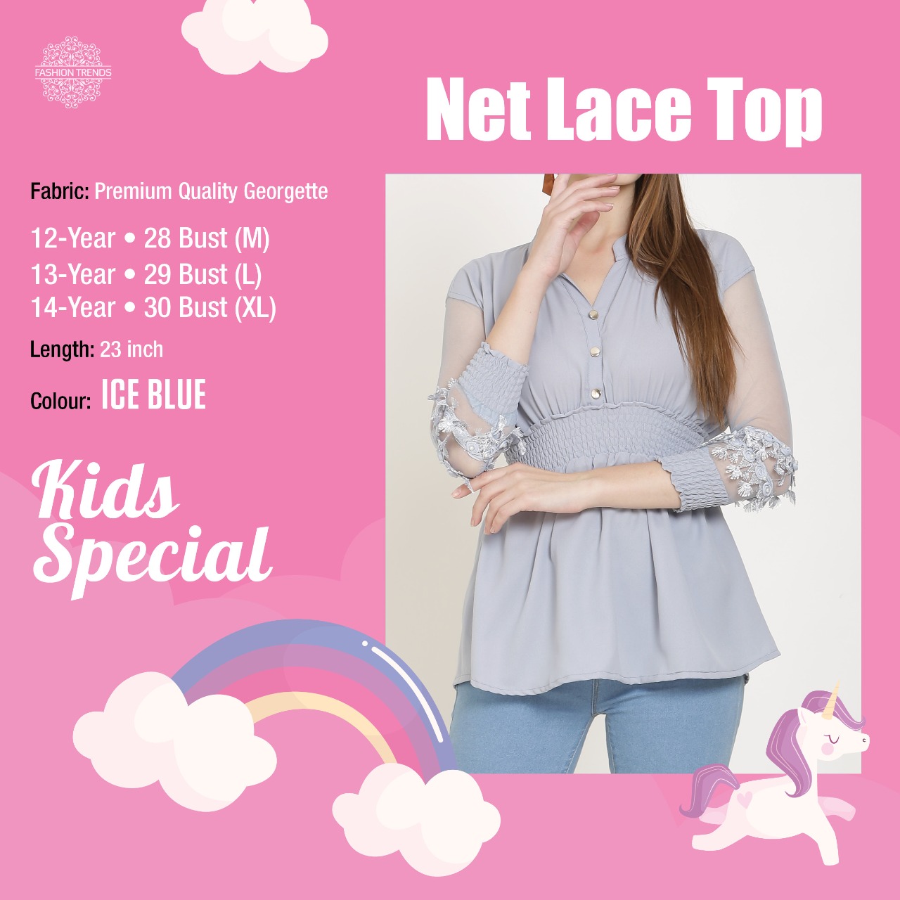 K4u Present Net Lace Top Western Style Georgette Short Kurti Seller