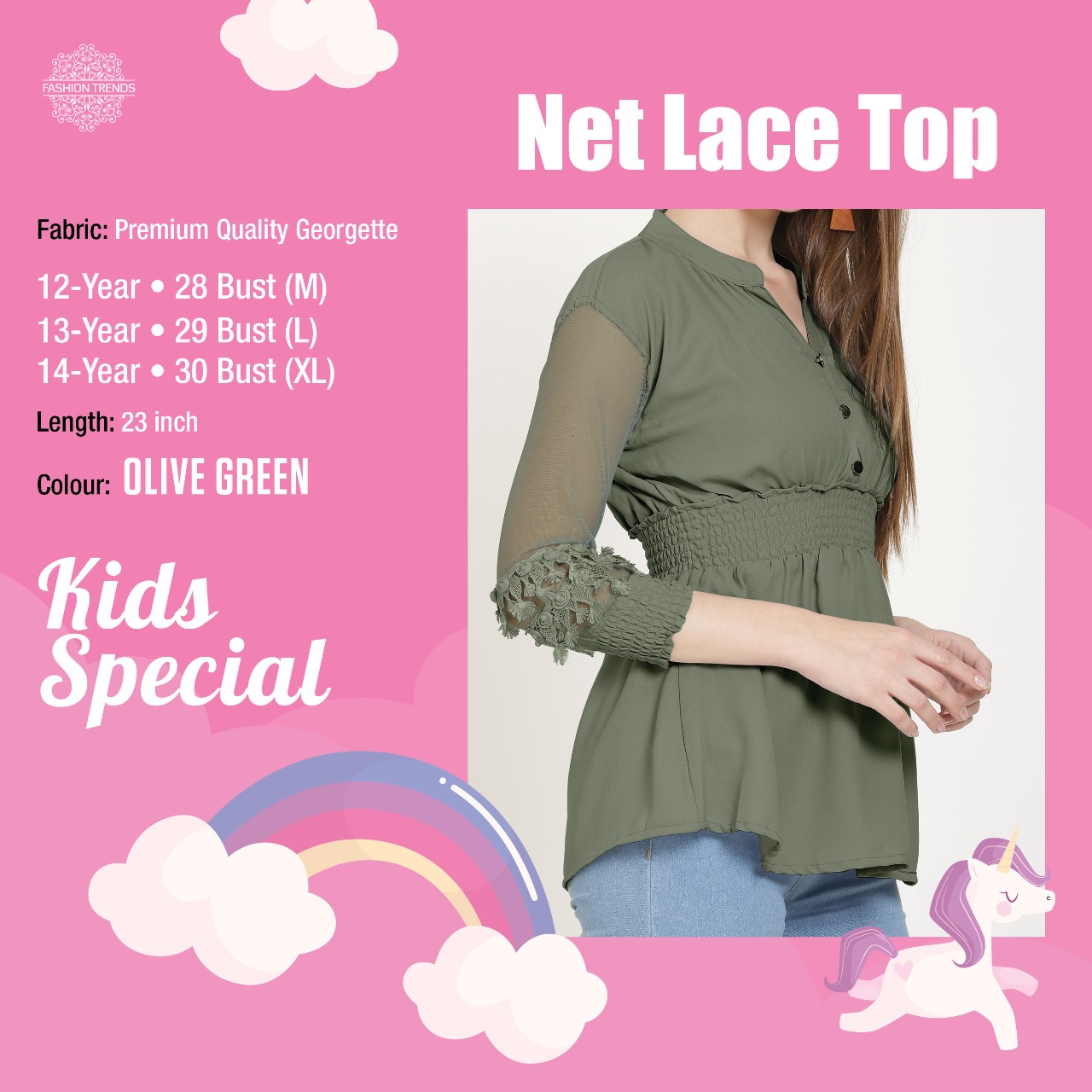 K4u Present Net Lace Top Western Style Georgette Short Kurti Seller