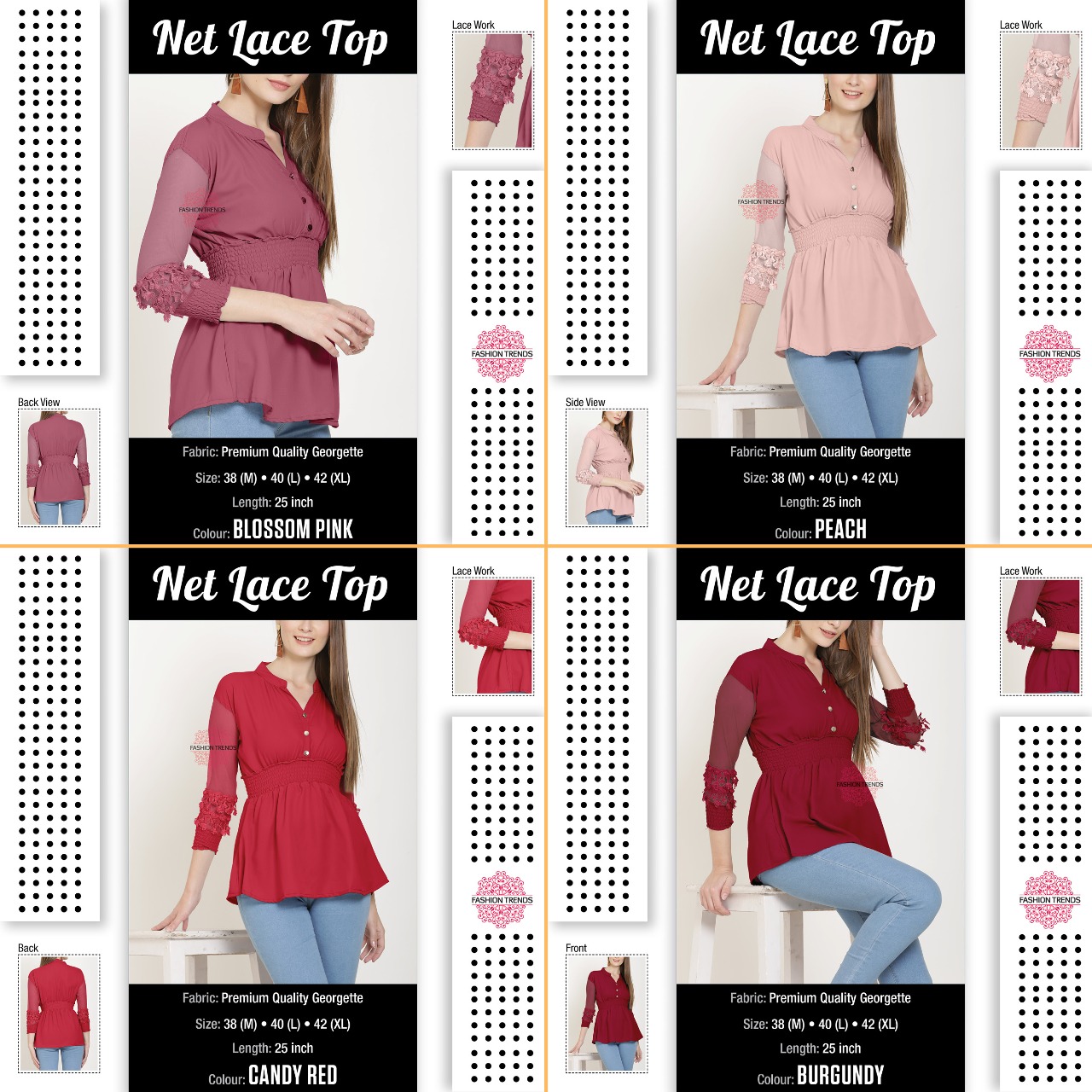 K4u Present Net Lace Top Western Style Georgette Short Kurti Seller