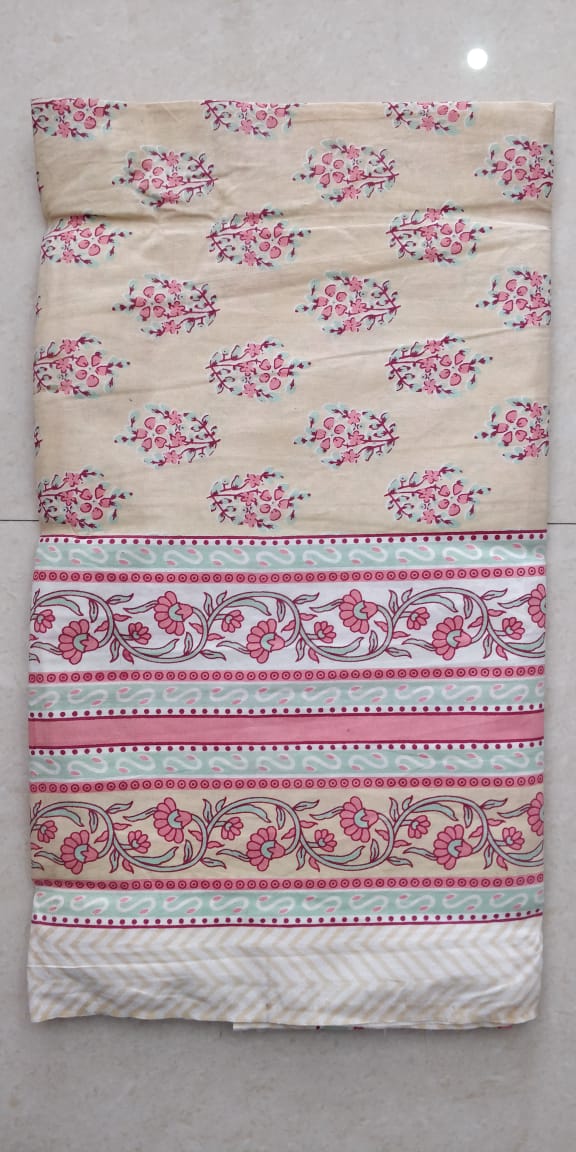 K4u Satrangi King Size South Cotton Jaipuri Test Bedsheet With Matching Pillow Cover