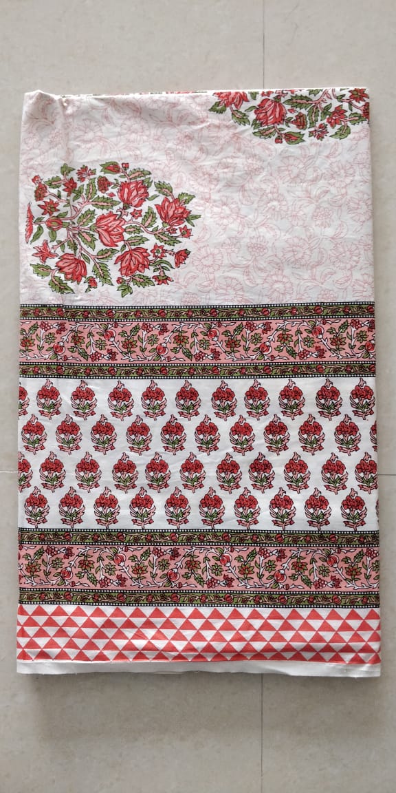 K4u Satrangi King Size South Cotton Jaipuri Test Bedsheet With Matching Pillow Cover