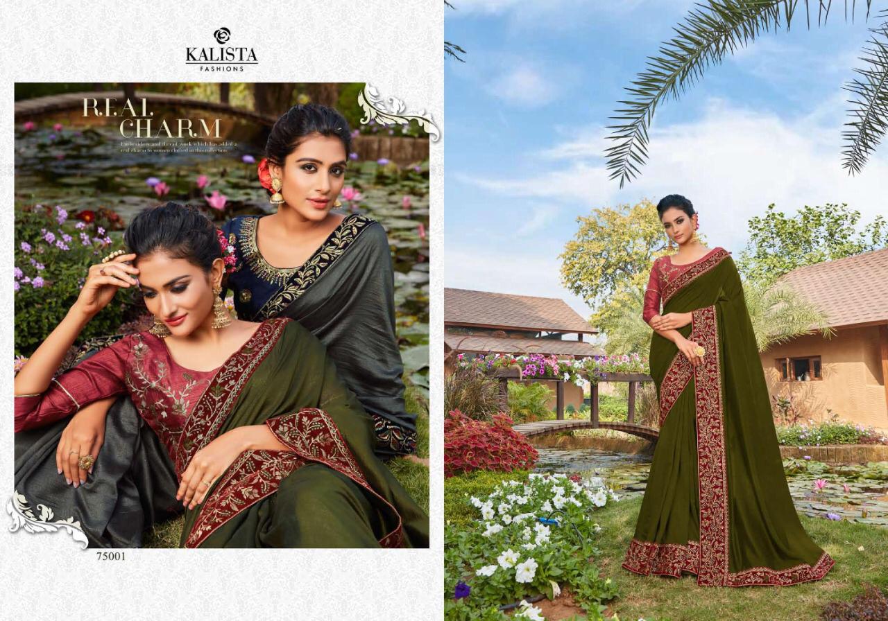 Kalista Fashions Vasudha Vichitra Sulk Embroidery Saris Wholesale Price At Krishna Creation