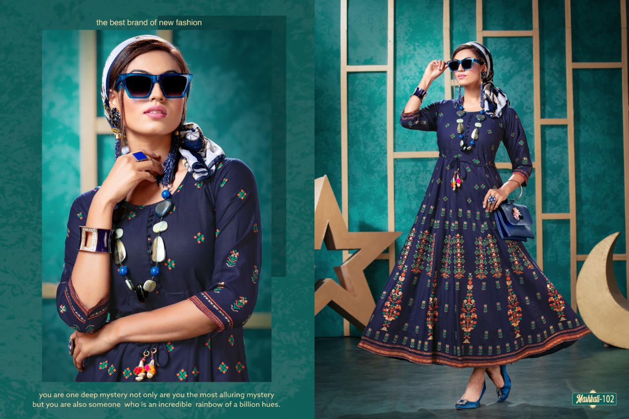 Mashkali By Fashion Talk Rayon Anarkali Pattern Casual Kurti Exporter In Surat Textile Market