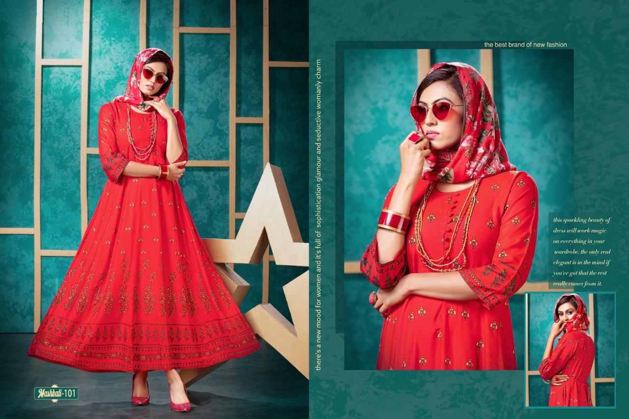 Mashkali By Fashion Talk Rayon Anarkali Pattern Casual Kurti Exporter In Surat Textile Market