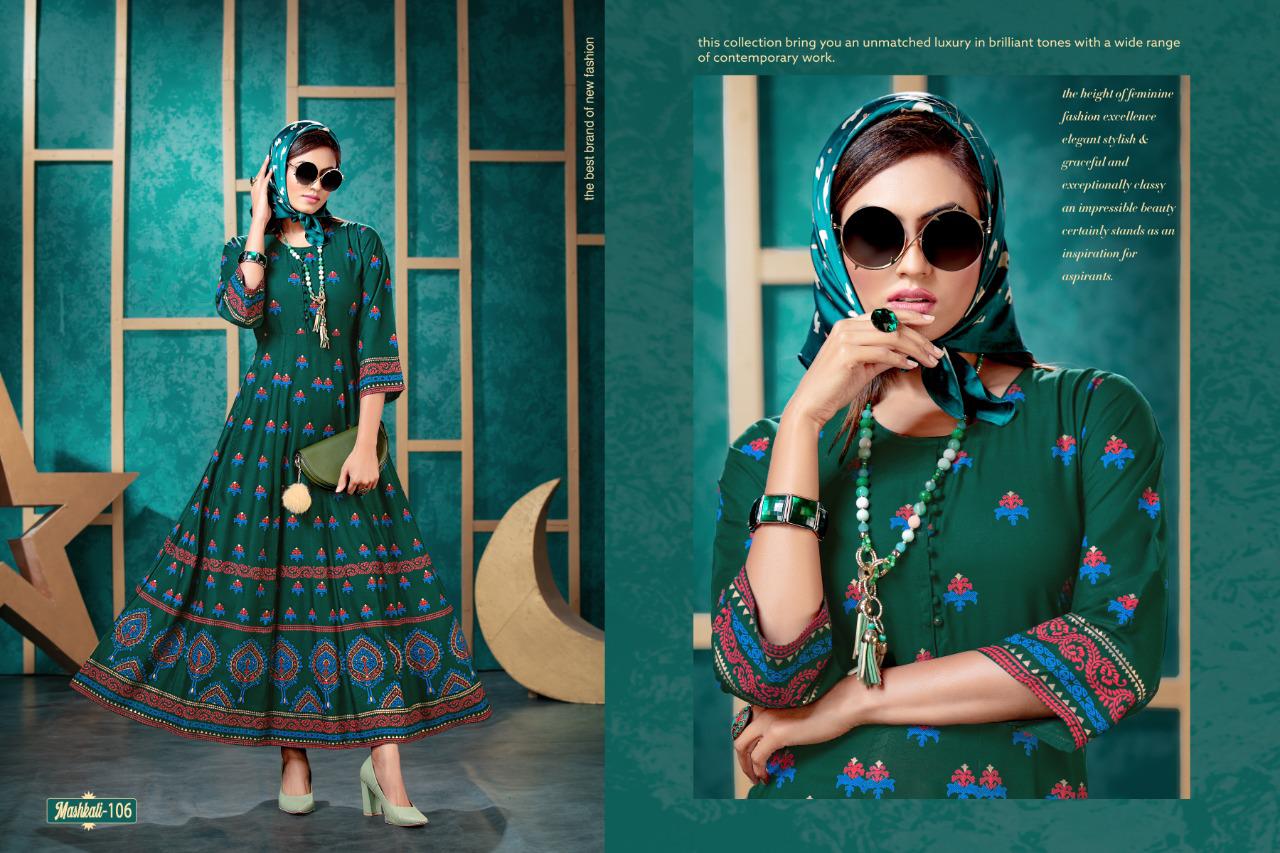 Mashkali By Fashion Talk Rayon Anarkali Pattern Casual Kurti Exporter In Surat Textile Market