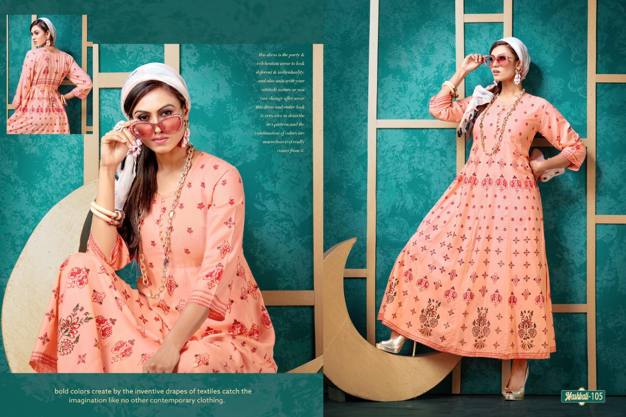 Mashkali By Fashion Talk Rayon Anarkali Pattern Casual Kurti Exporter In Surat Textile Market