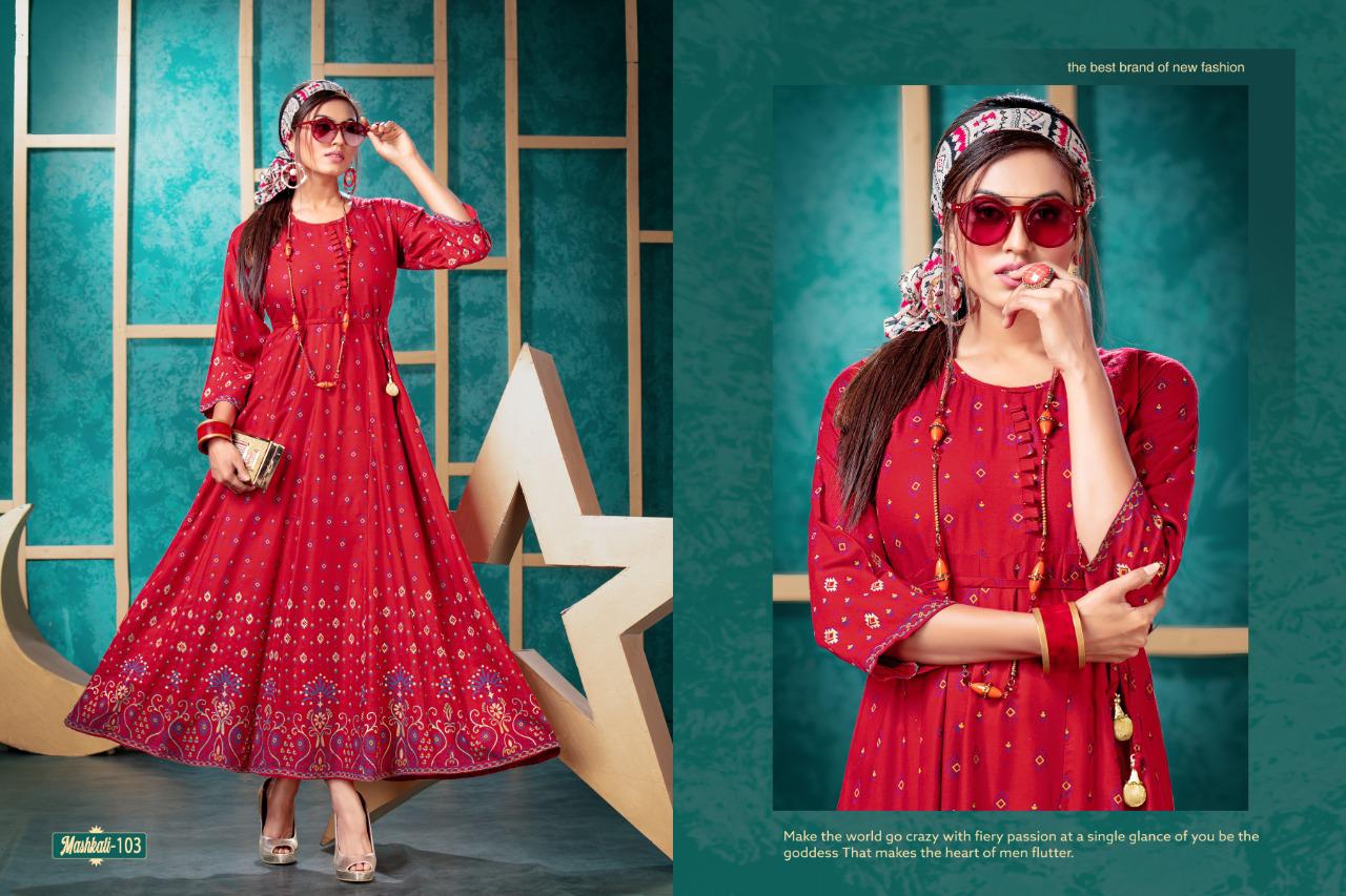Mashkali By Fashion Talk Rayon Anarkali Pattern Casual Kurti Exporter In Surat Textile Market