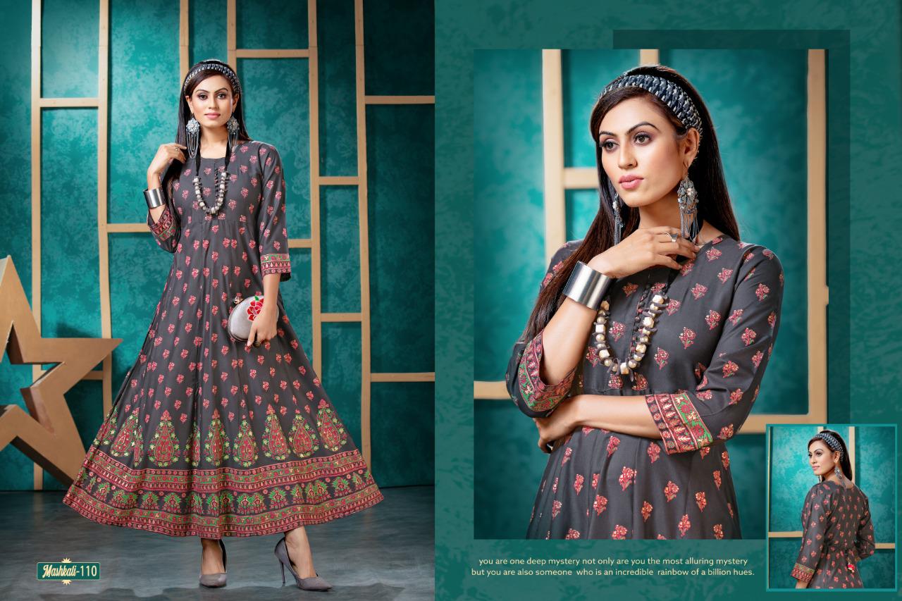 Mashkali By Fashion Talk Rayon Anarkali Pattern Casual Kurti Exporter In Surat Textile Market