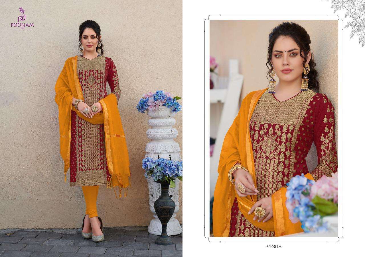 poonam present banarasi foil rayon chanderi big size ladies kurta with dupatta collection