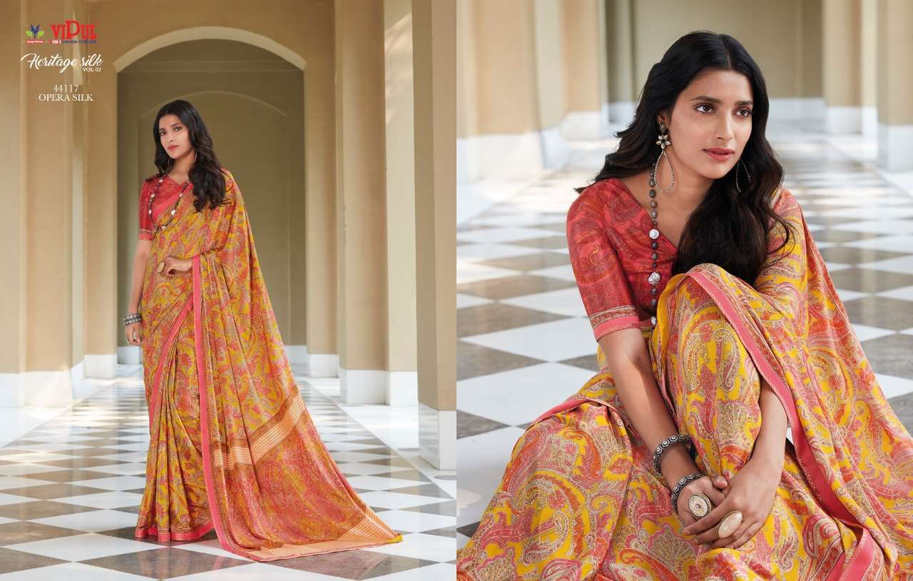 vipul heritage silk vol 2 crape silk printed fancy saree supplier