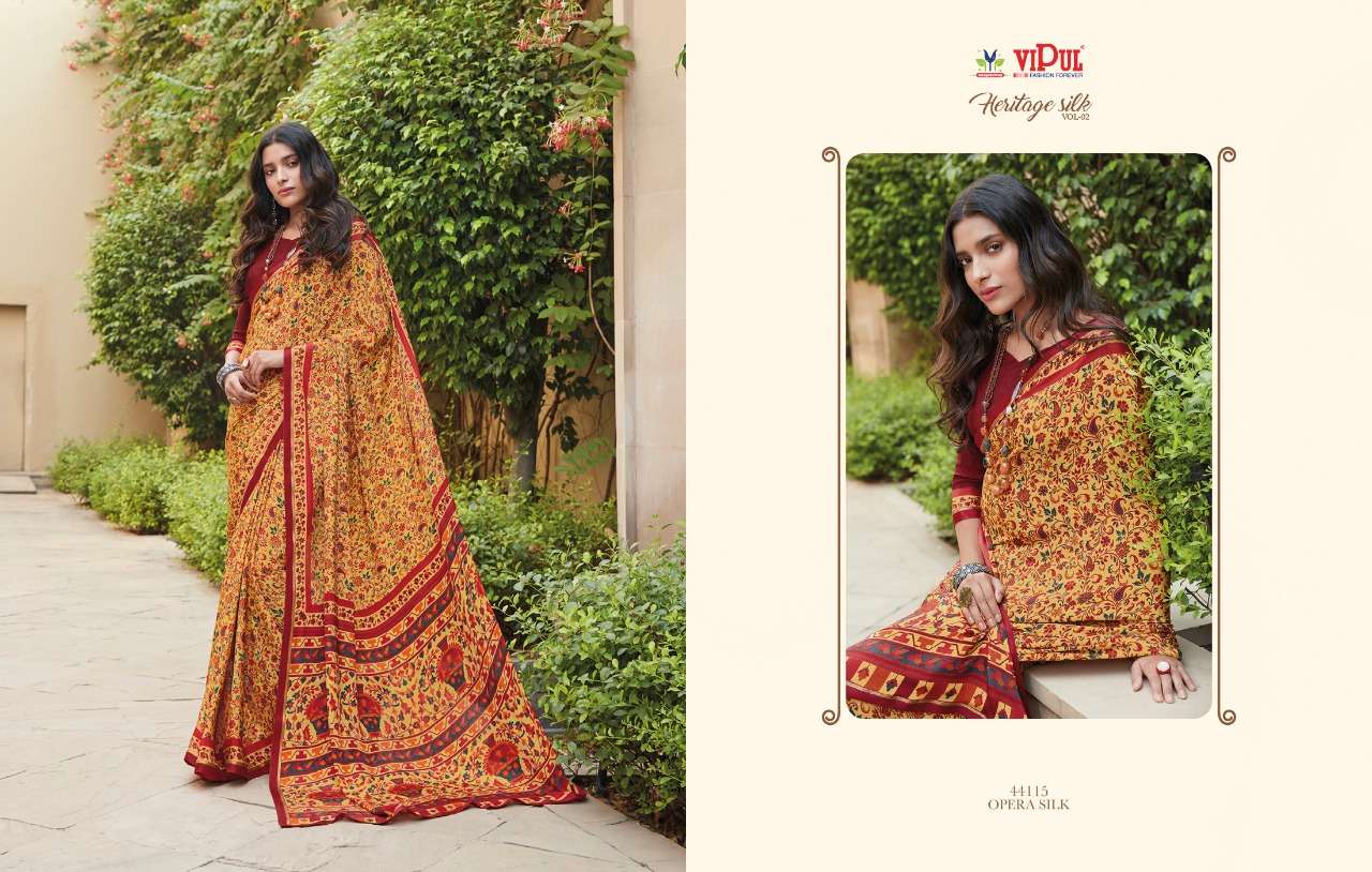vipul heritage silk vol 2 crape silk printed fancy saree supplier