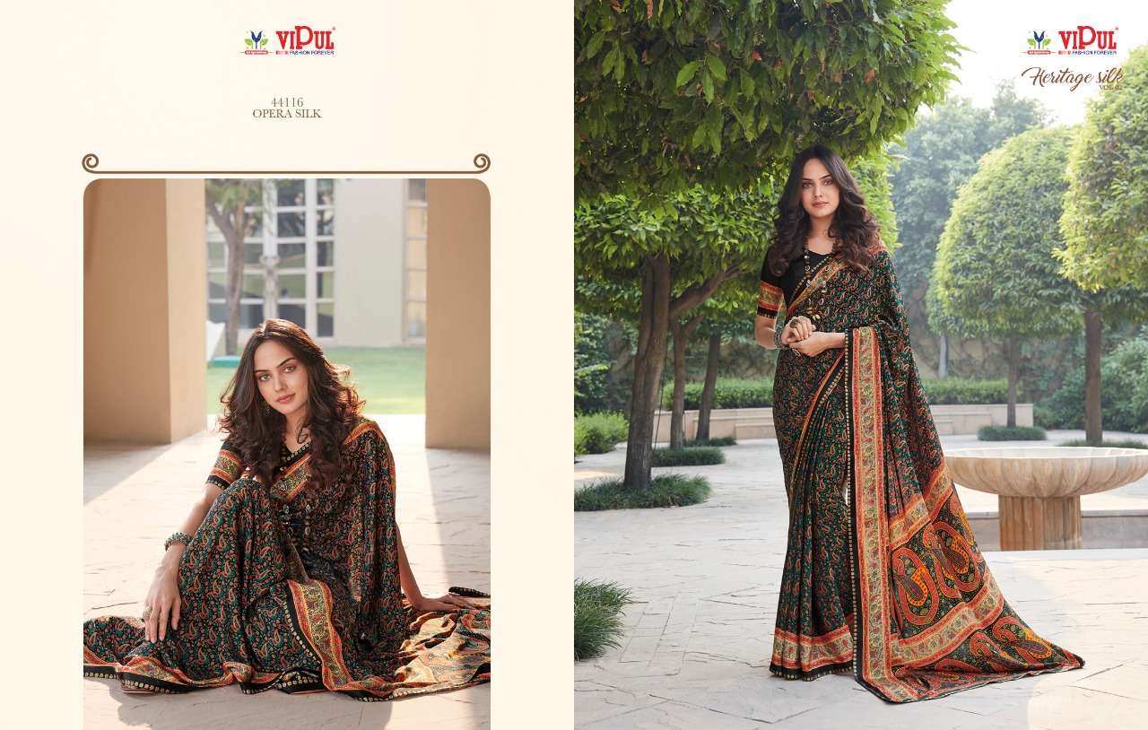 vipul heritage silk vol 2 crape silk printed fancy saree supplier