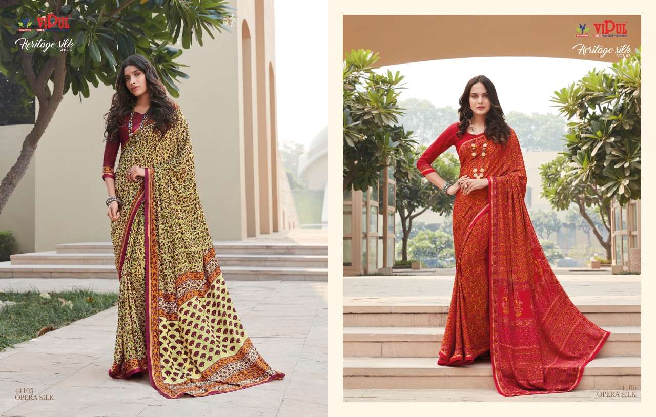 vipul heritage silk vol 2 crape silk printed fancy saree supplier