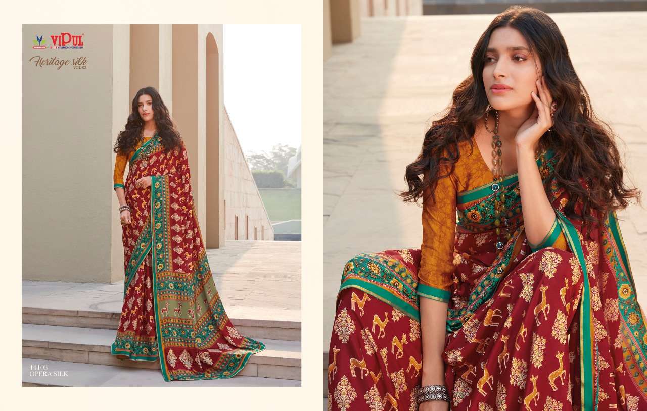 vipul heritage silk vol 2 crape silk printed fancy saree supplier