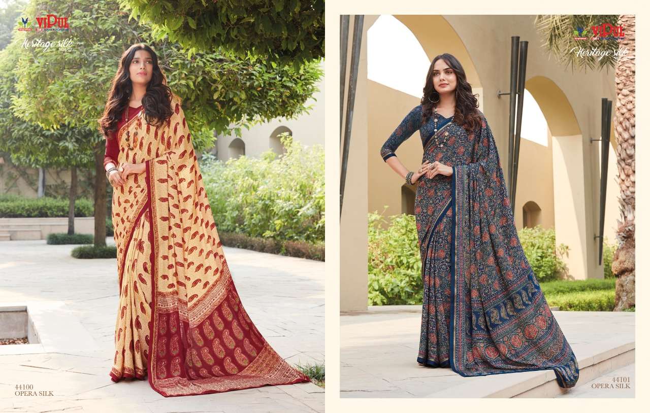 vipul heritage silk vol 2 crape silk printed fancy saree supplier