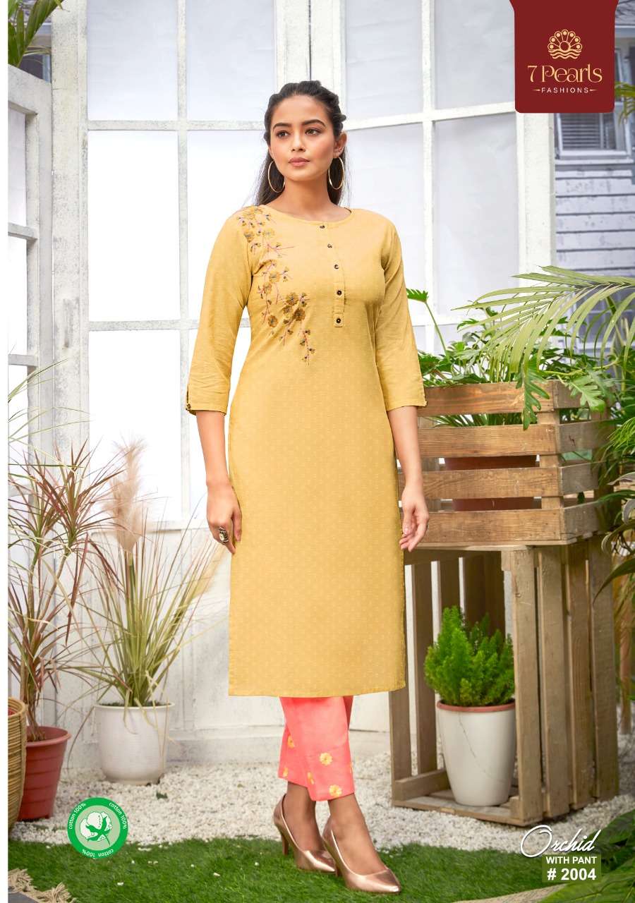 7 pearl orchid embroidery kurti with pent pair for women girls collection 