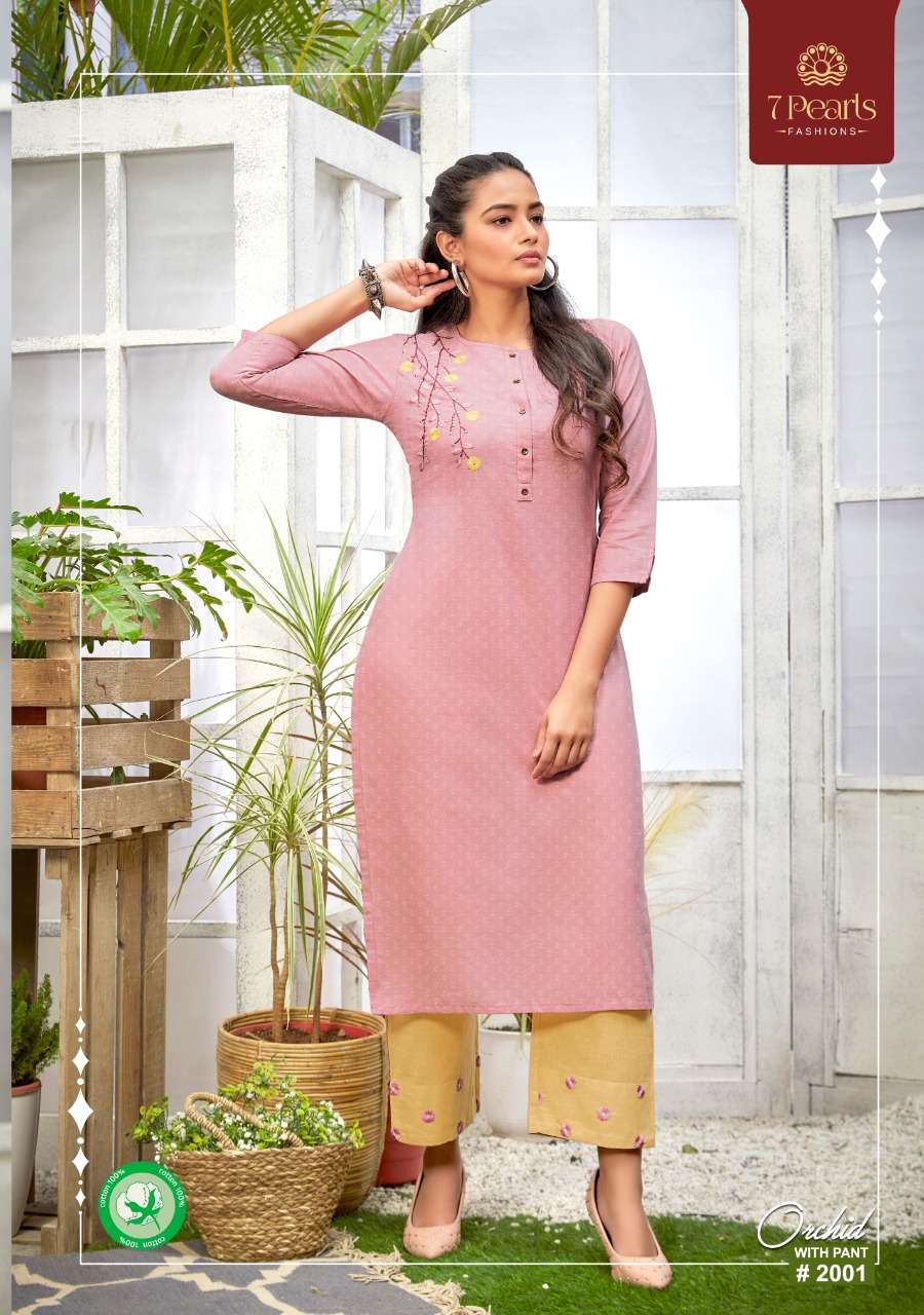 7 pearl orchid embroidery kurti with pent pair for women girls collection 