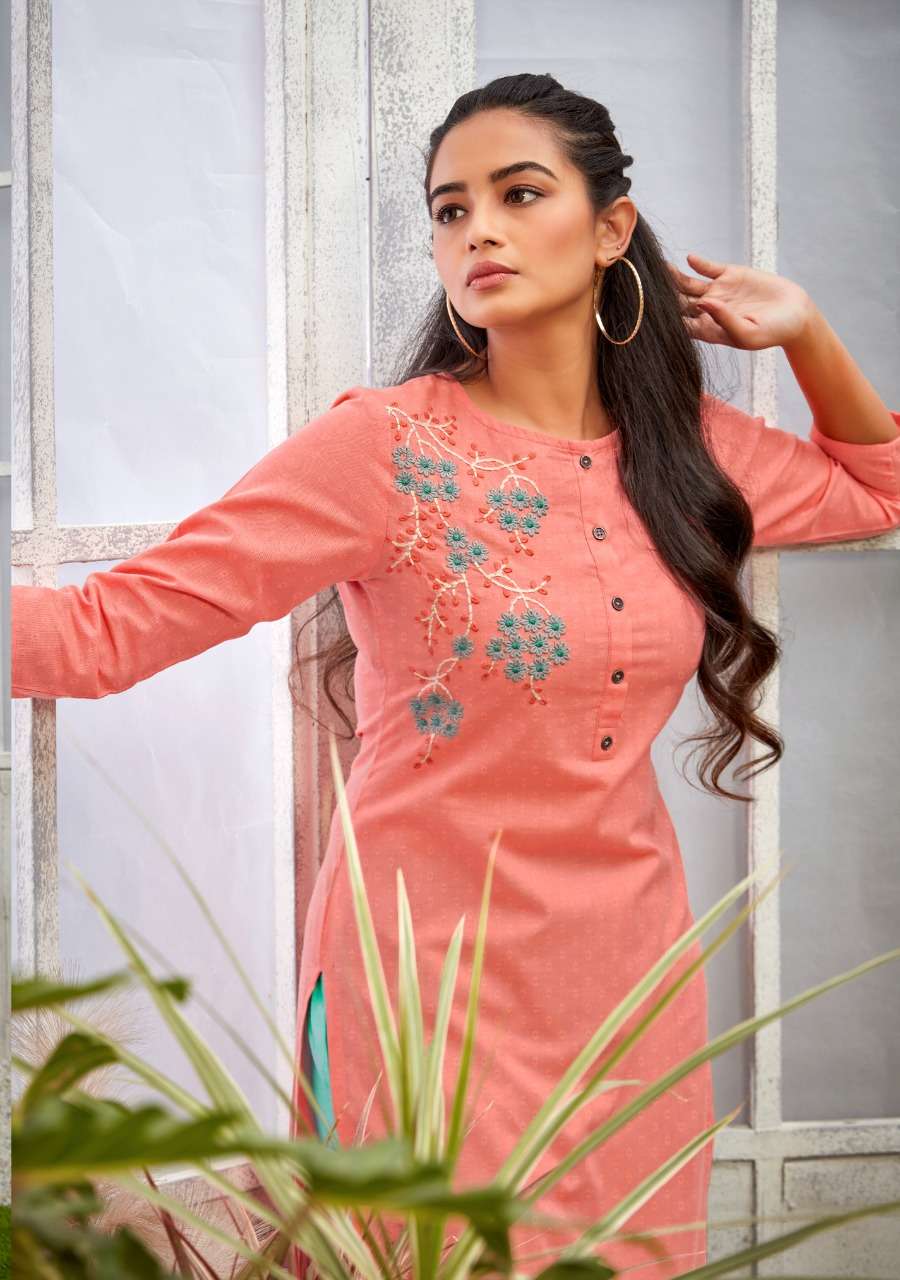 7 pearl orchid embroidery kurti with pent pair for women girls collection 