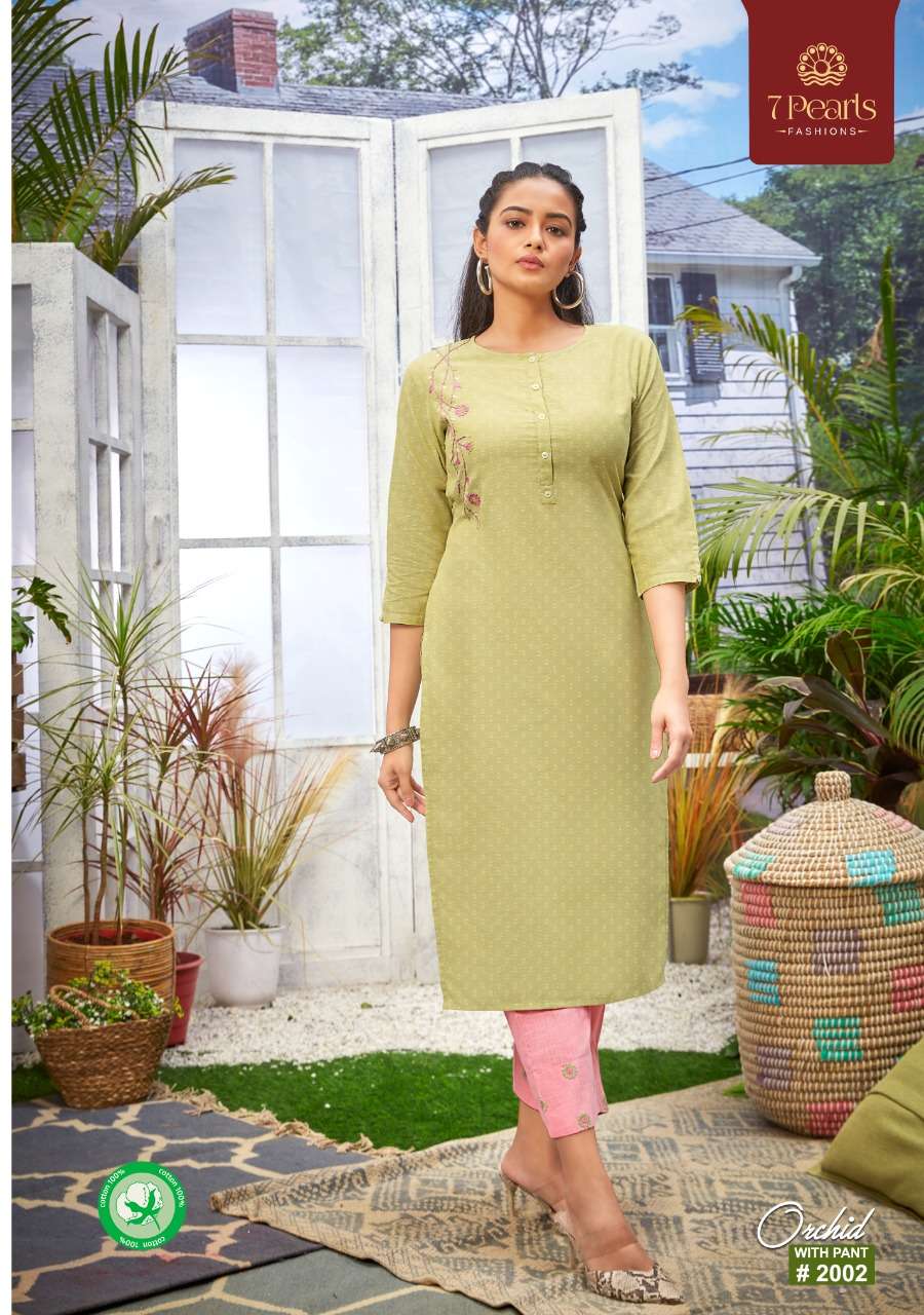 7 pearl orchid embroidery kurti with pent pair for women girls collection 