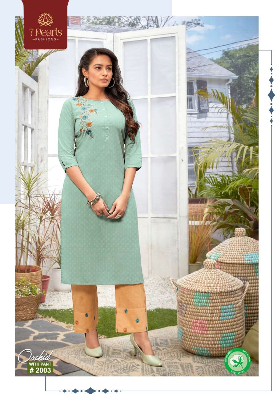 7 pearl orchid embroidery kurti with pent pair for women girls collection 