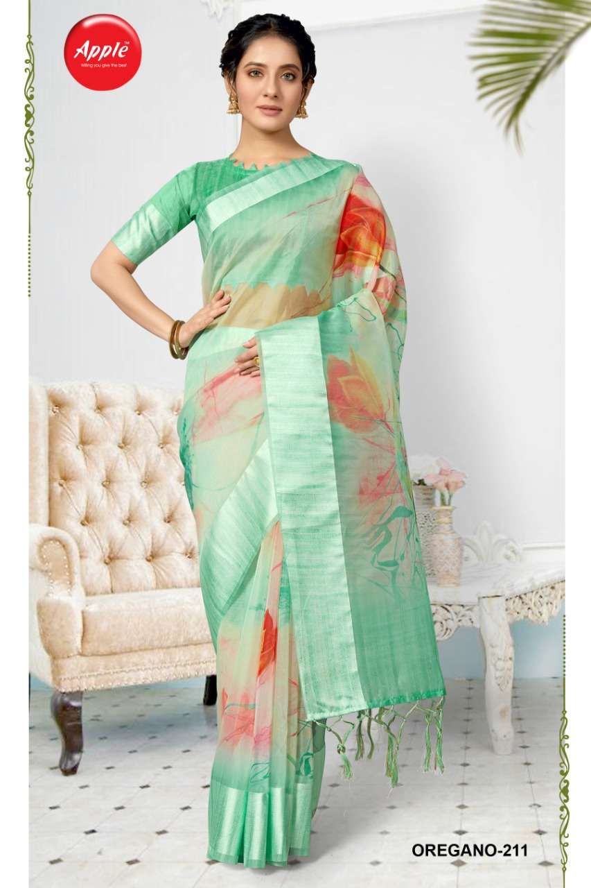 apple oregano vol 2 organza silk printed casual indian saree