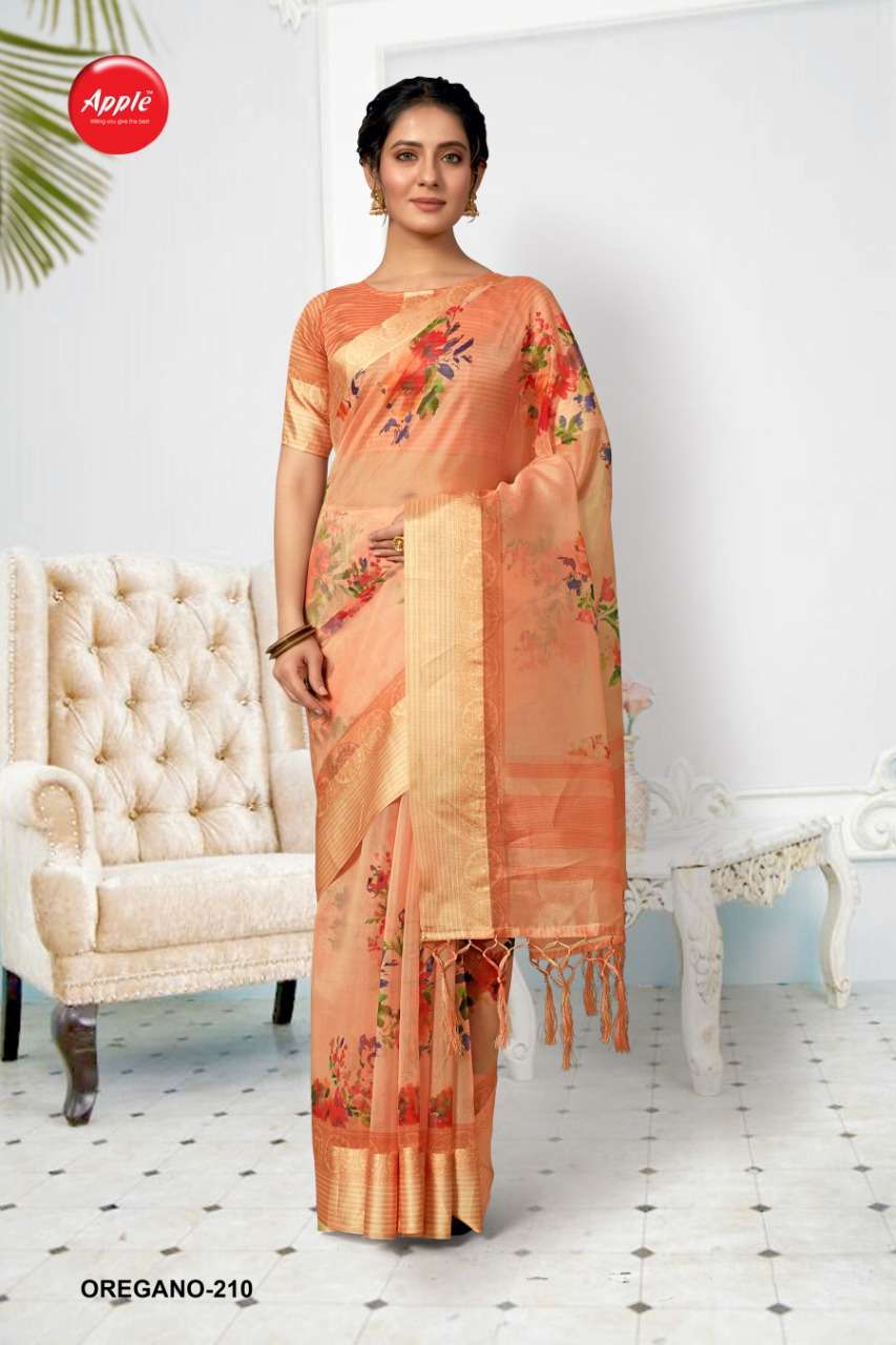 apple oregano vol 2 organza silk printed casual indian saree