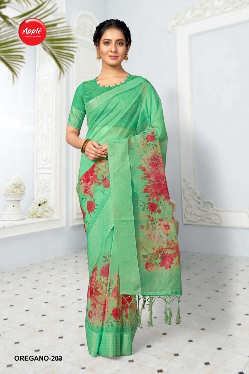 apple oregano vol 2 organza silk printed casual indian saree