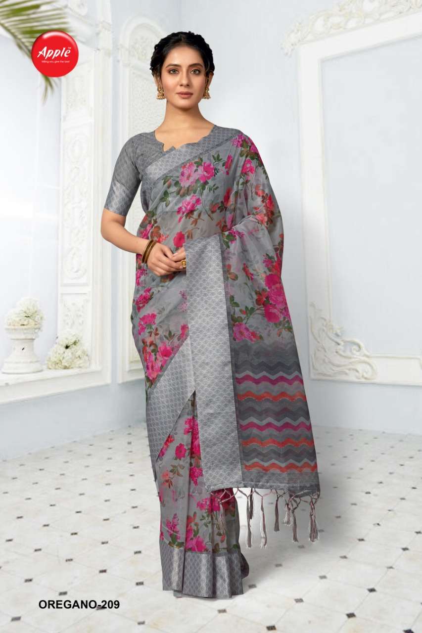 apple oregano vol 2 organza silk printed casual indian saree