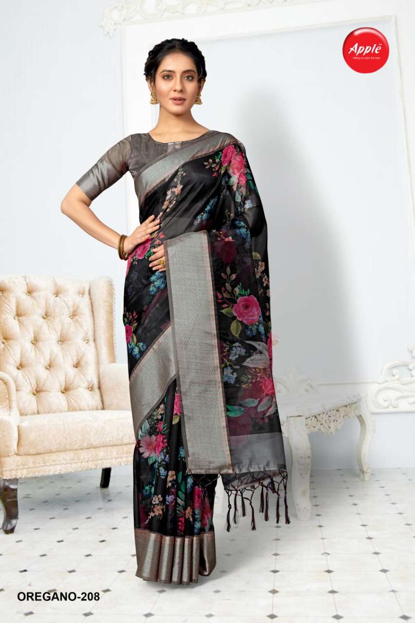 apple oregano vol 2 organza silk printed casual indian saree