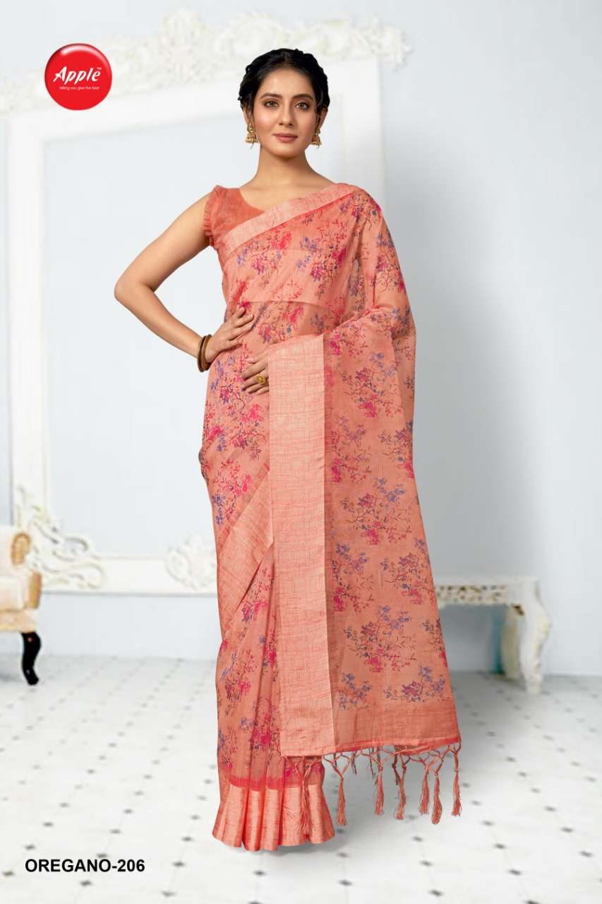 apple oregano vol 2 organza silk printed casual indian saree