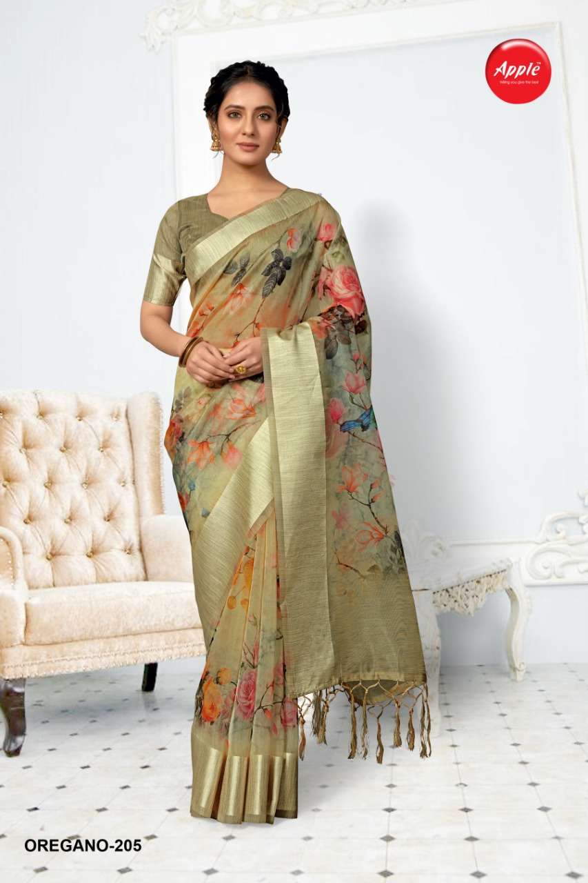 apple oregano vol 2 organza silk printed casual indian saree