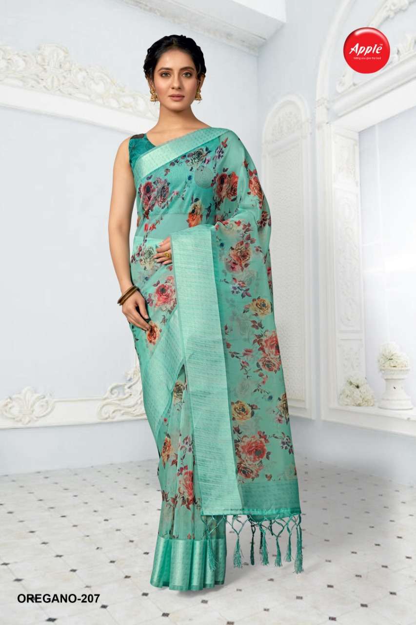 apple oregano vol 2 organza silk printed casual indian saree