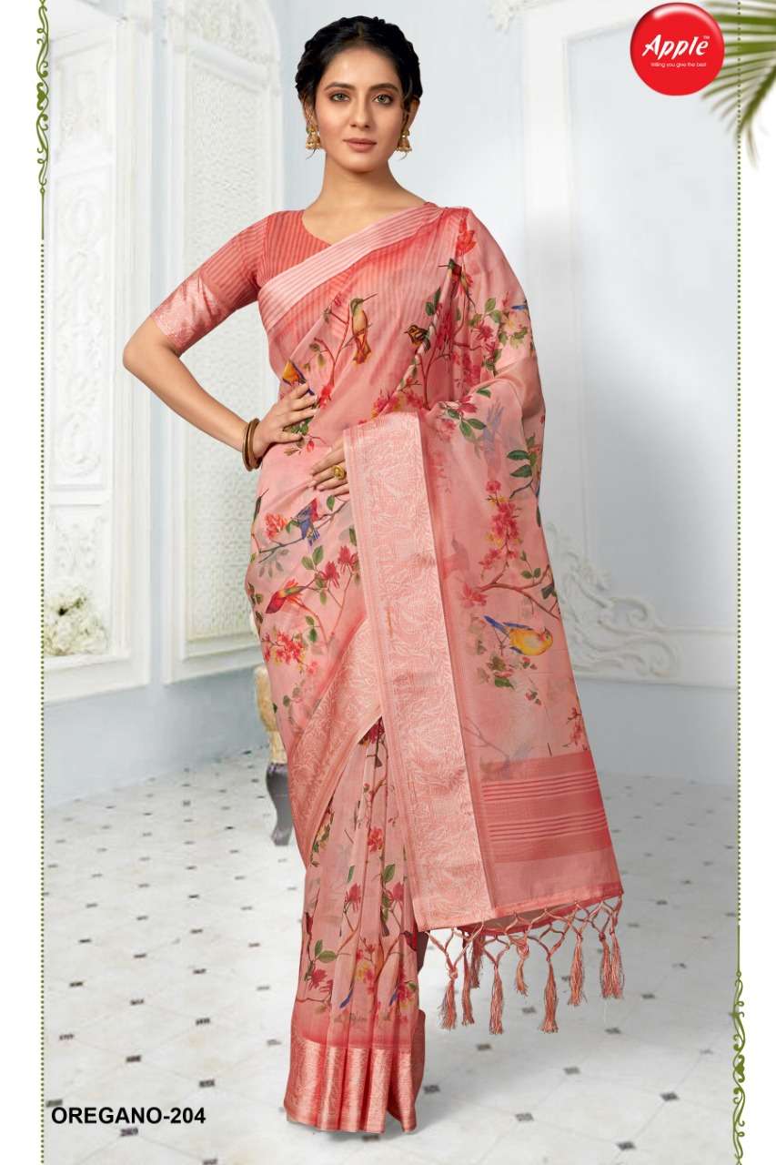 apple oregano vol 2 organza silk printed casual indian saree