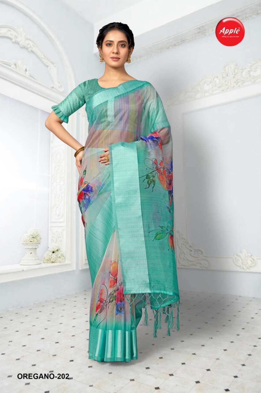 apple oregano vol 2 organza silk printed casual indian saree